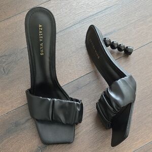 AKIRA Womens  Black Ruched Beaded Sculptural Heel